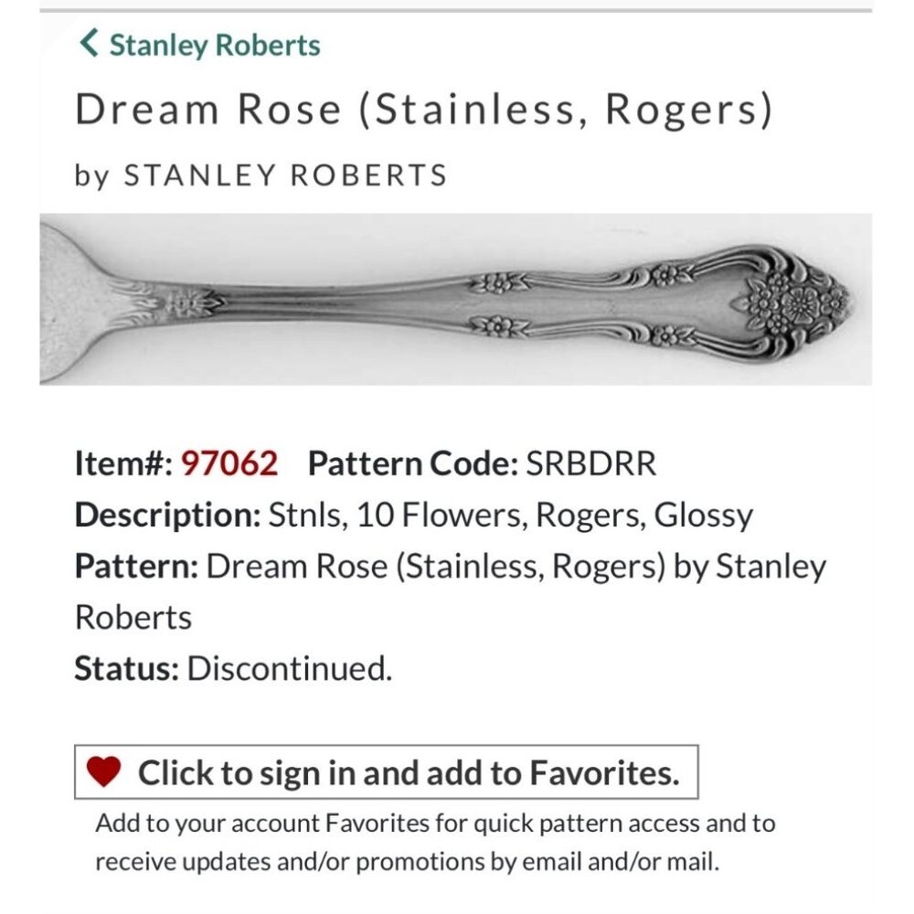 Stanley Roberts Dream Rose Stainless Steel tea Spoons 2 Glossy Finish Discontinu